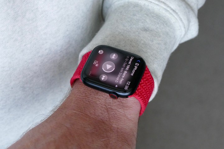 Music controls on the Apple Watch Series 7.