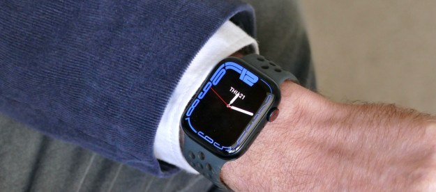 Apple Watch Series 7 on a person's wrist shows off its contour face.
