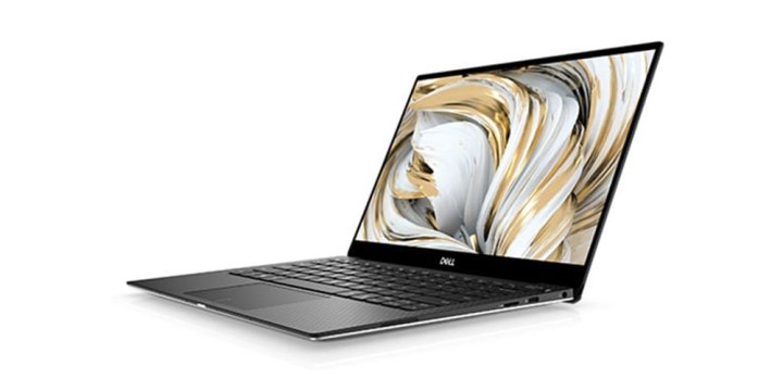 Dell XPS 13 standing open on a white background.