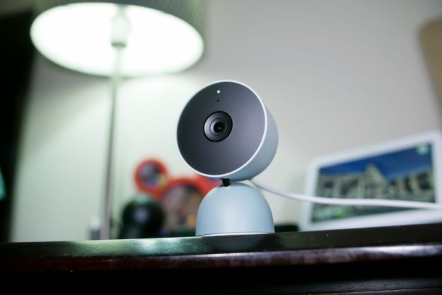 Google Nest Cam Indoor Wired on table.