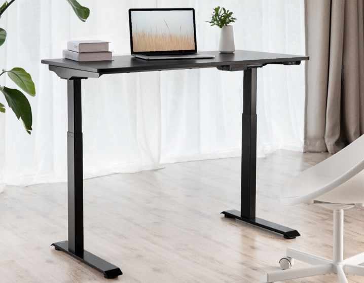 A laptop on the Insignia Adjustable Standing Desk.