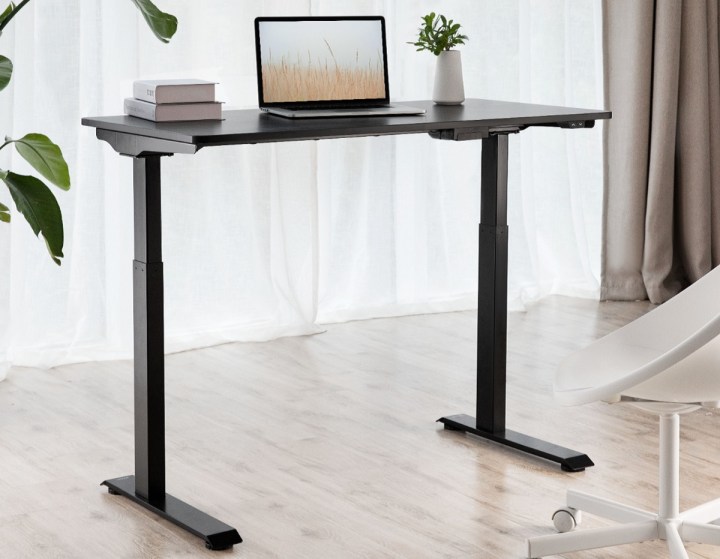 A laptop on the Insignia Adjustable Standing Desk.