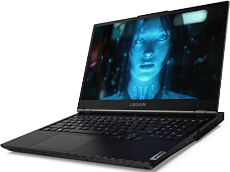 Lenovo Legion gaming laptop showing game scene on the screen, on a white background.