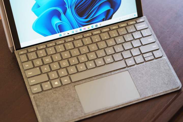 The keyboard and trackpad of the Microsoft Surface Go 3.