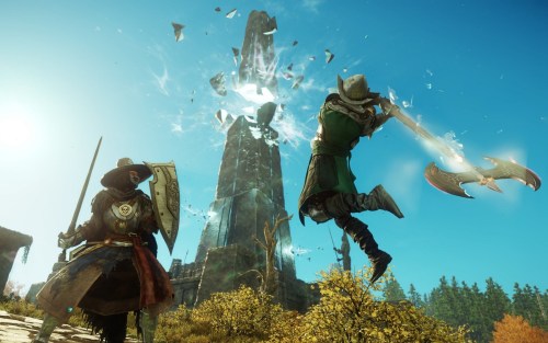 Two players fighting in New World.