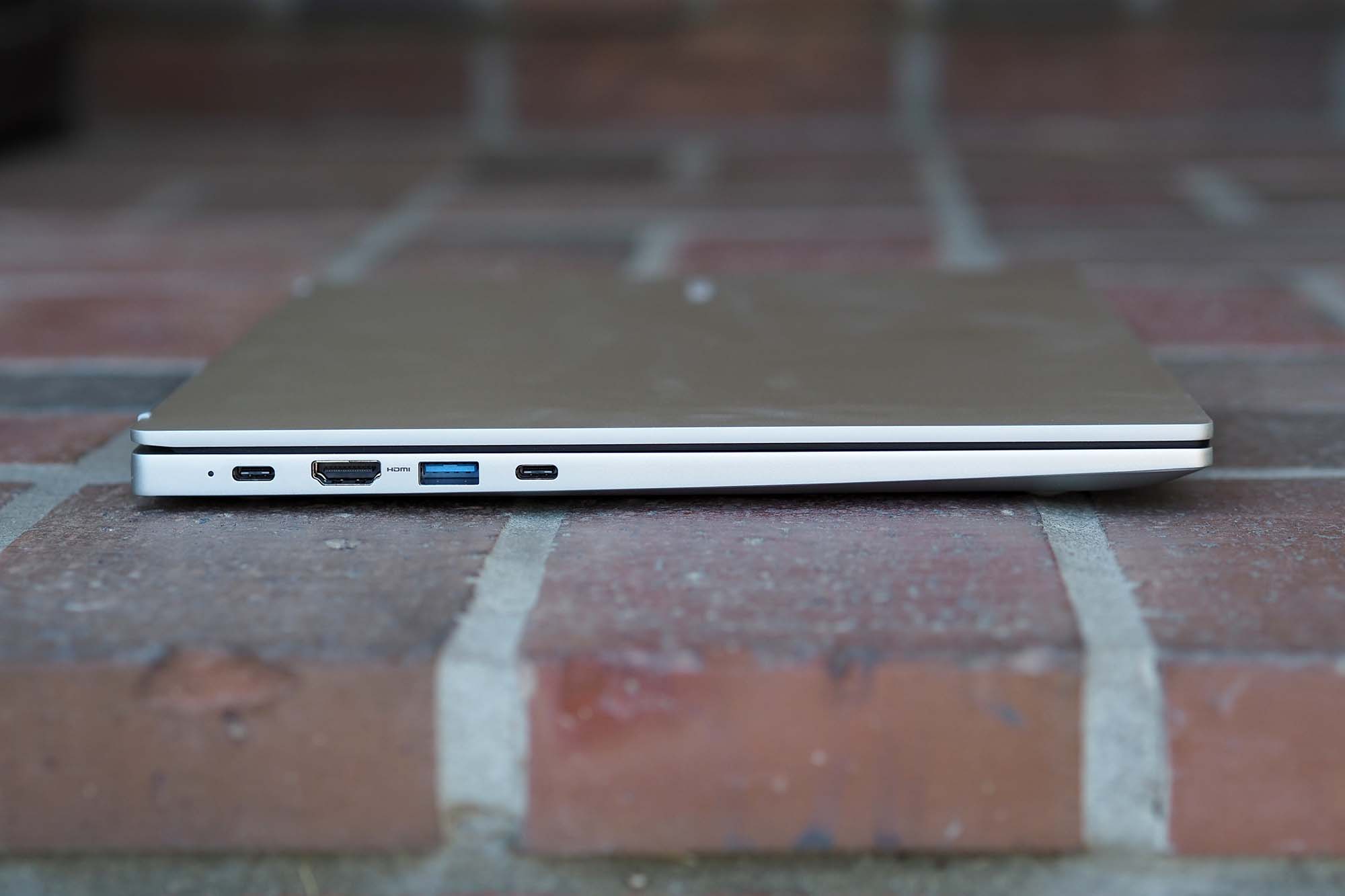 Two USB-C ports, a full-size HDMI port, and a USB-A port line the left-hand side of the Samsung Galaxy Book for business.