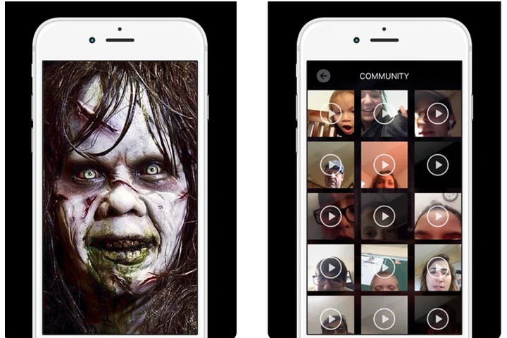App Scary Prank mostrando as reações do usuário e uma figura assustadora.
