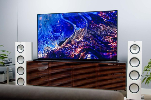 Sony Z9J TV with an image of multicolor, glittery swirls on screen.