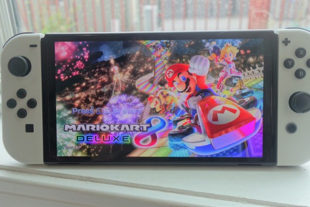 Mario Kart 8 Deluxe running on a Nintendo Switch OLED.