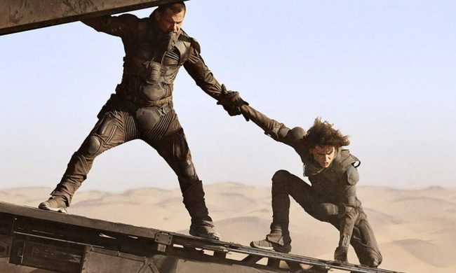 Timothee Chalamet as Paul and Josh Brolin as Gurney in Dune (2021).