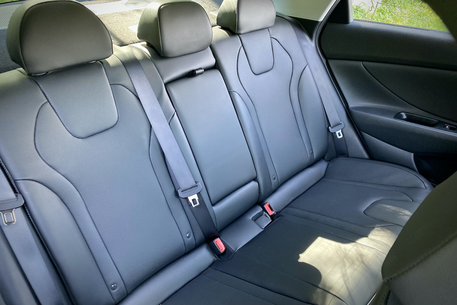 Above view of the rear seats in the 2021 Hyundai Elantra Hybrid from the passenger side.