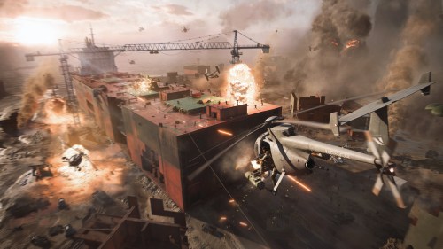 A helicopter attacking players in Battlefield 2042.
