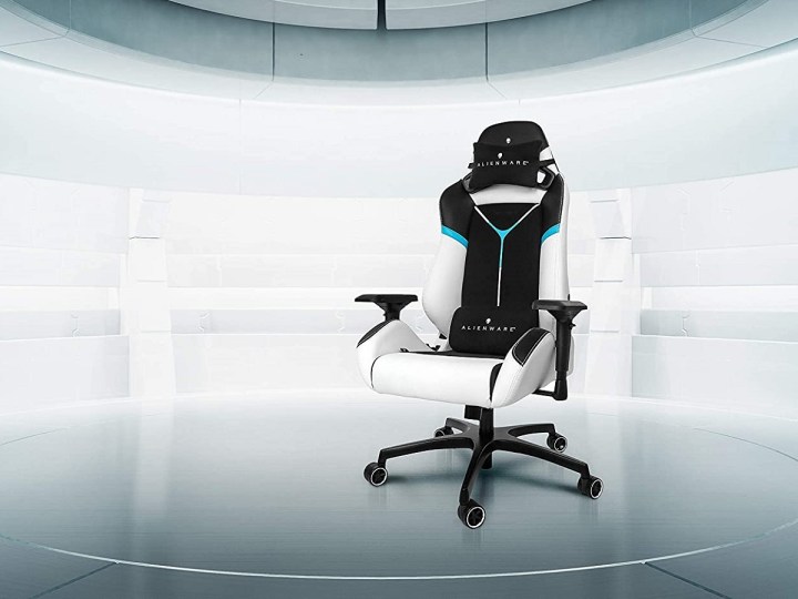 The Alienware S5000 gaming chair in a futuristic room.