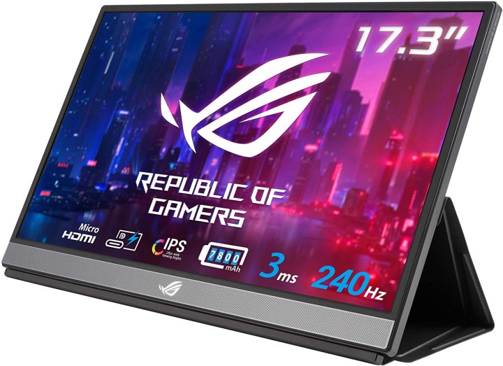Immagine del prodotto del monitor da gioco portatile Asus ROG Strix XG17AHP su sfondo bianco.