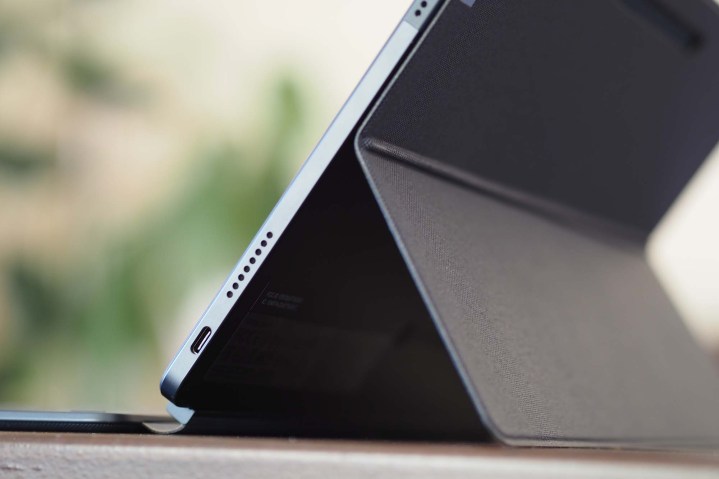 Closeup on the Lenovo IdeaPad Duet 5 Chromebook kickstand.