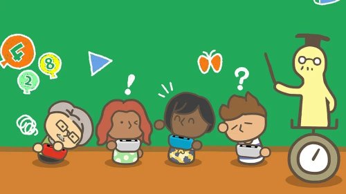 Five characters from Big Brain Academy: Brain vs. Brain stand in a line.