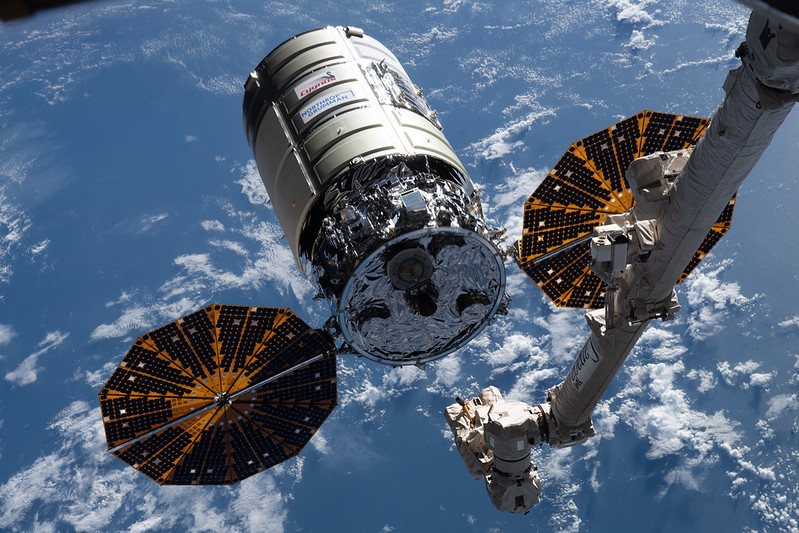 Northrop Grumman’s Cygnus space freighter pictured arriving at the International Space Station on Aug. 12, 2021. Cygnus will depart from the space station on Nov. 20, 2021.