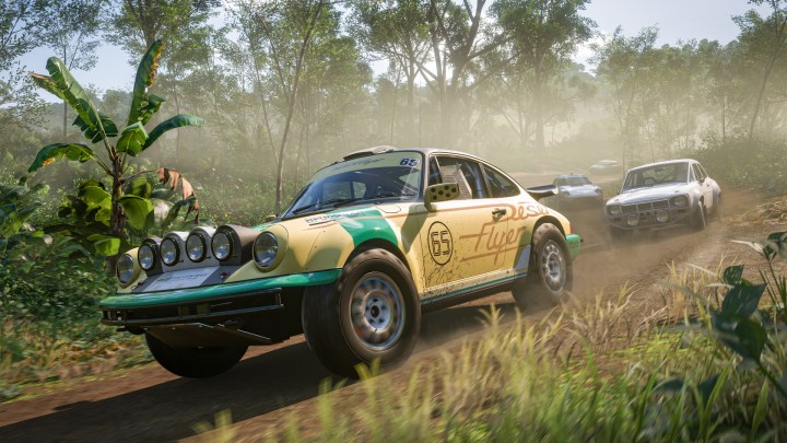 A car in the jungle in Forza Horizon 5.