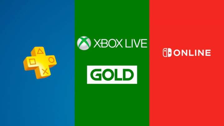 PlayStation Plus, Xbox Live Gold, and Nintendo Online logos