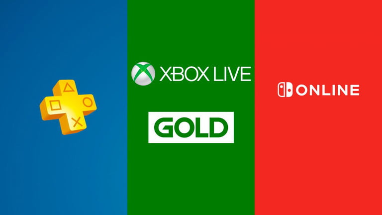 Logótipos PlayStation Plus, Xbox Live Gold e Nintendo Online
