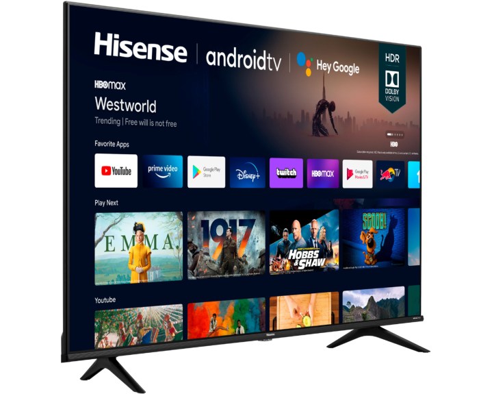 Hisense 75-inch Class A6G Series LED 4K UHD Smart Android TV on a white background.