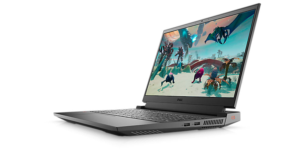 O laptop para jogos Dell G15 em um fundo branco.