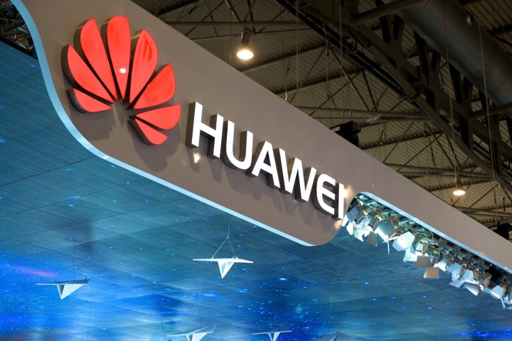 Huawei logo seen on a banner at MWC.