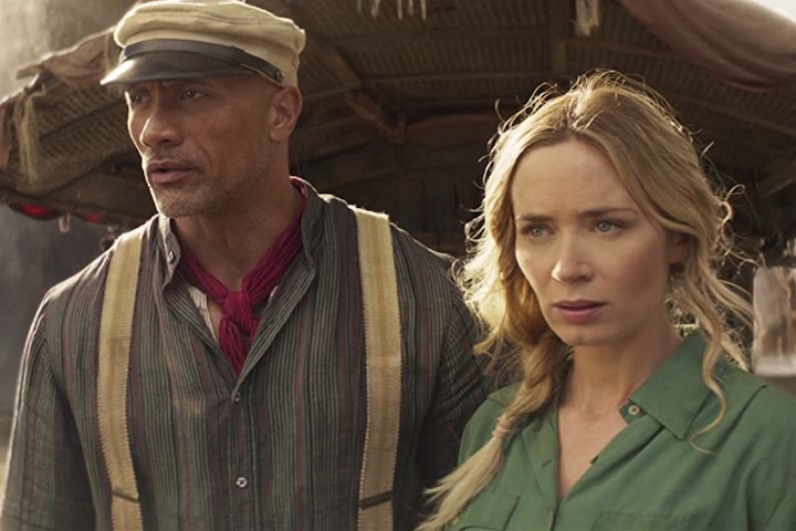 Jungle Cruise stars Dwayne Johnson and Emily Blunt on a boat.