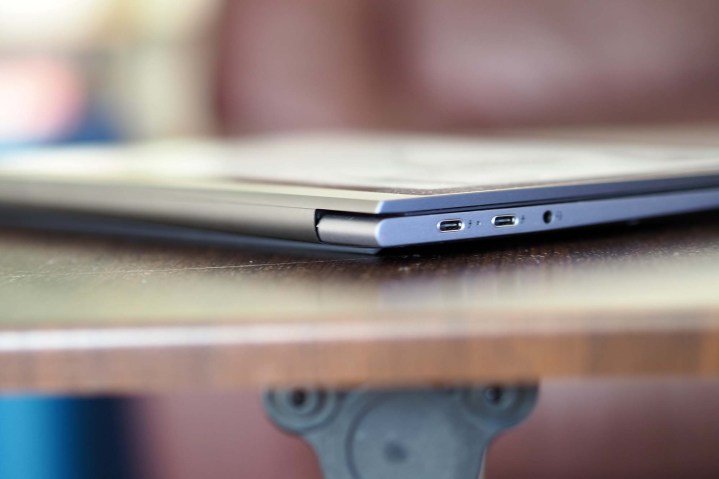 Two USB-C ports with Thunderbolt 4 and a 3.5mm audio jack on the left-hand side of the Lenovo ThinkBook Plus Gen 2.