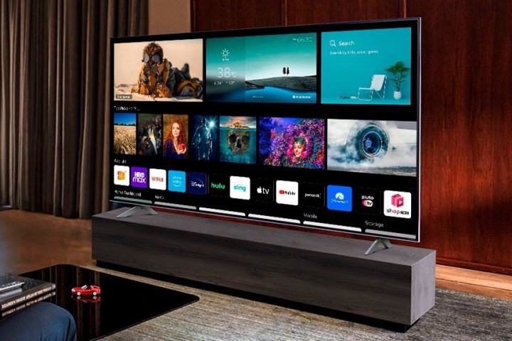A 70-inch LG NanoCell 75-Series 4K LED TV sits in a living room.