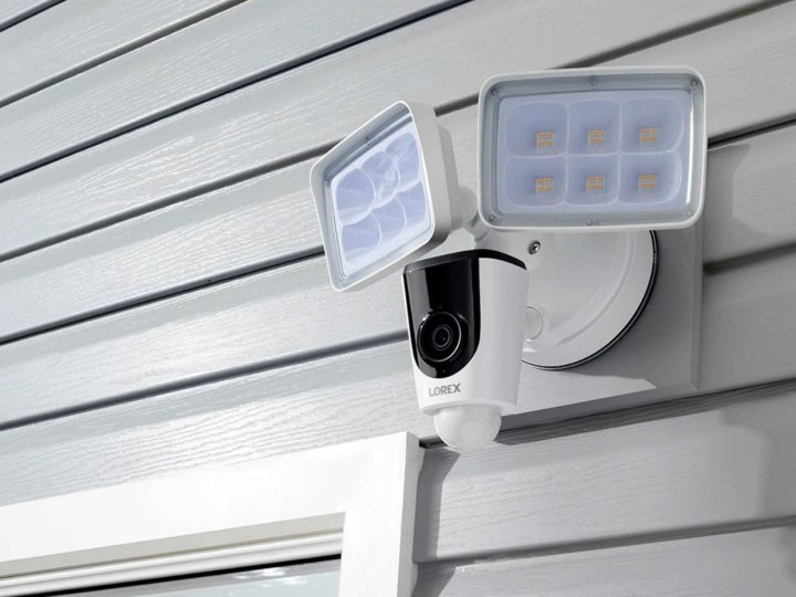 Lorex 1080p Wi-Fi Floodlight Camera installed above garage.