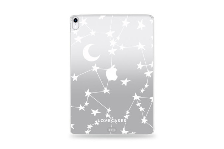 LoveCases Gel Case for the iPad Mini 6 clear case with a white moon and stars pattern.