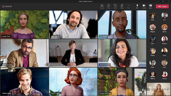 Avatars being used Microsoft Teams in a grid view.