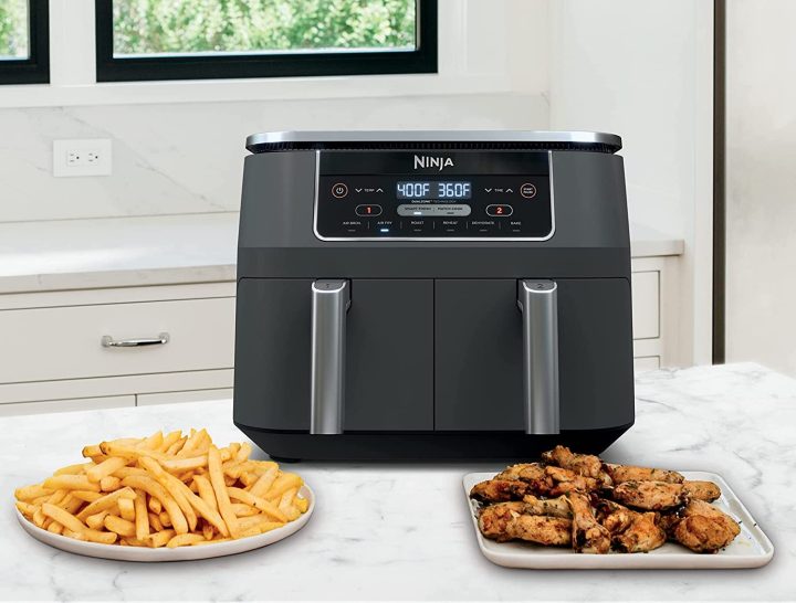 The Ninja Foodi Air Fryer has two zones for cooking.
