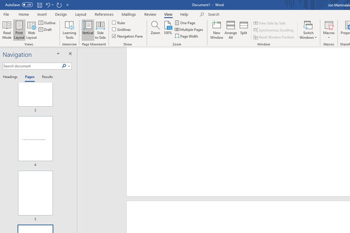 Blank pages in a Word document.