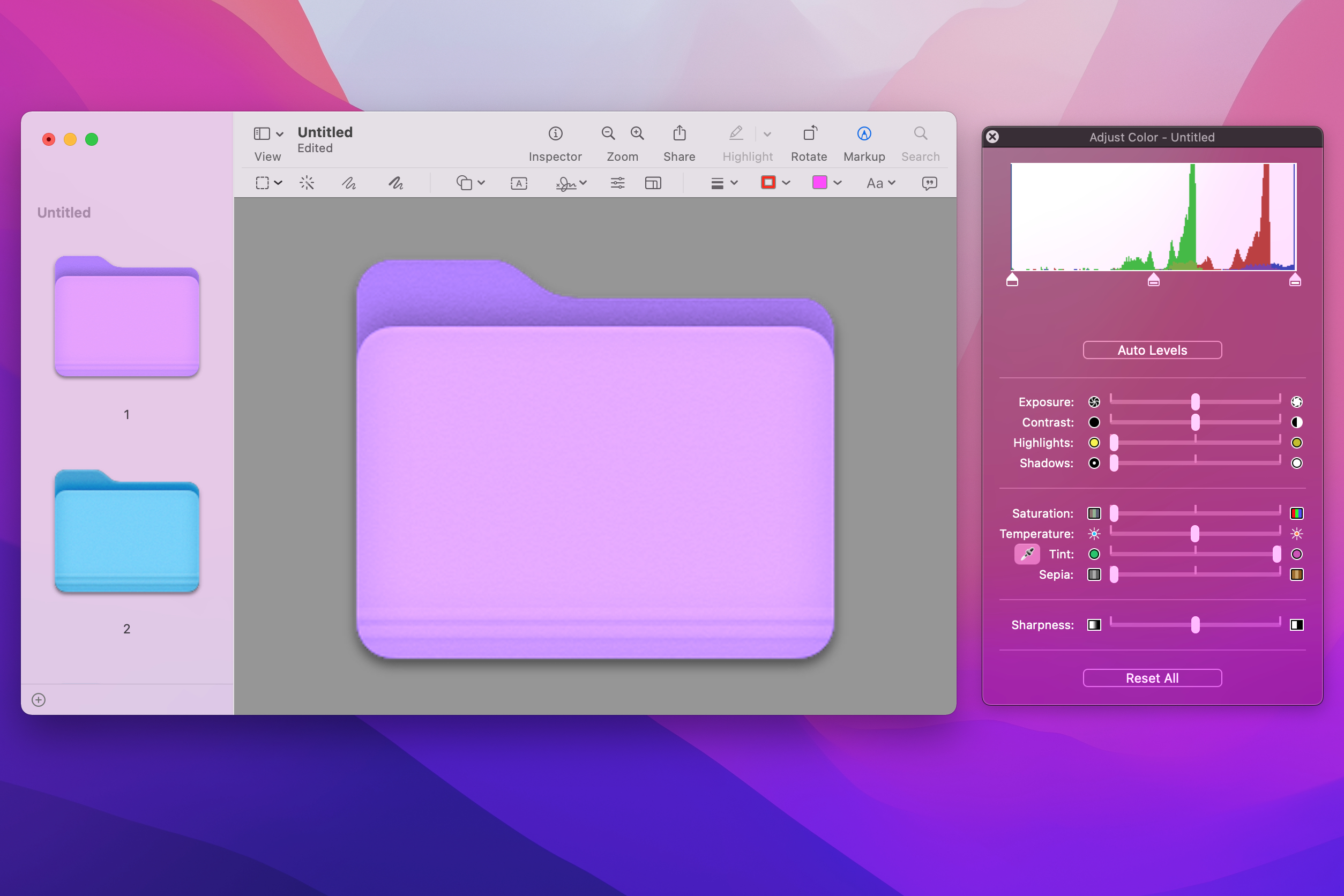 Highlight, adjust color, and use the hue slider in the preview.