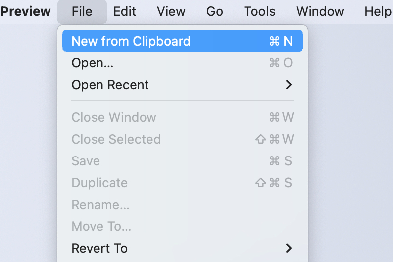 On the File Preview menu, click New from Clipboard.