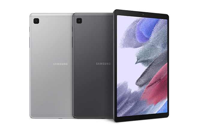 The Samsung Galaxy Tab A7 Lite in different colors.