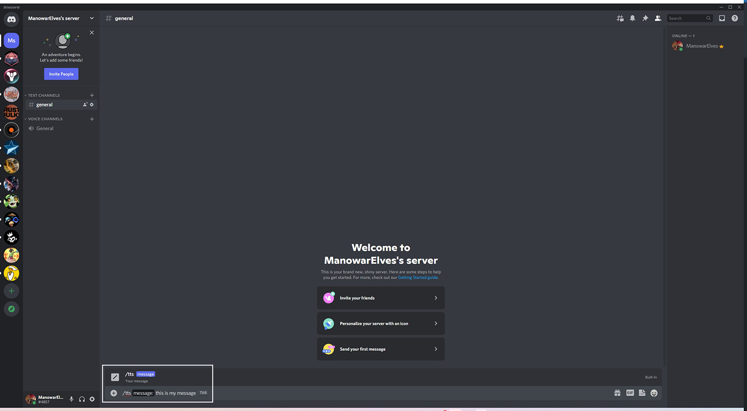 how to use text speech on discord send message