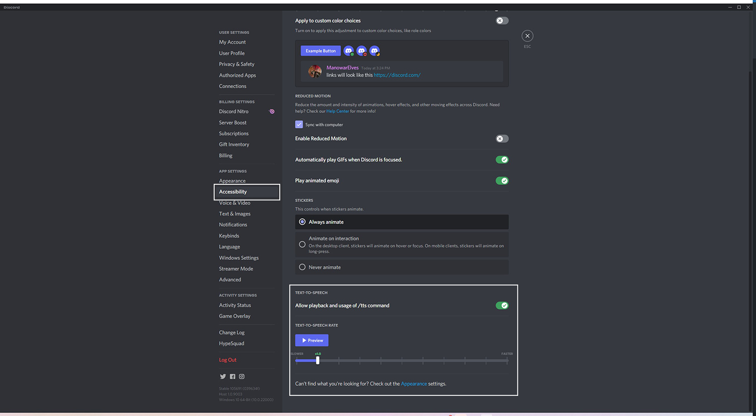 how to use text speech on discord options