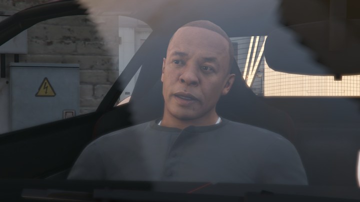 Dr. Dre sitting in a car in GTA Online.