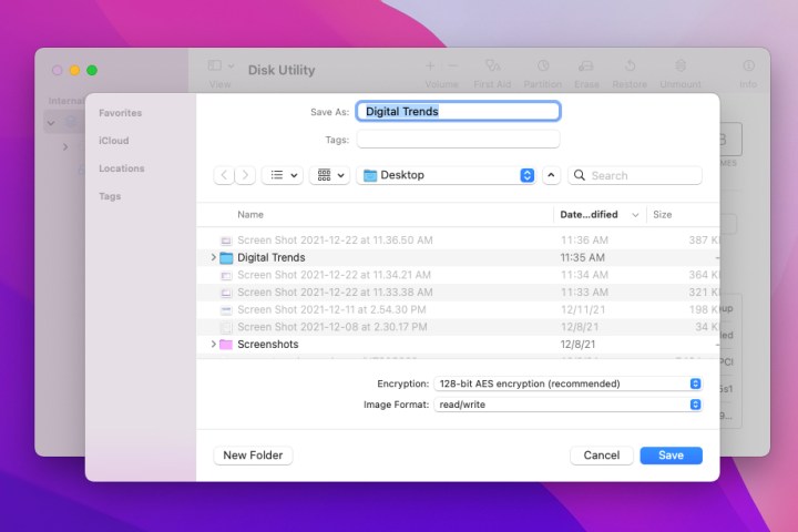 فرمت تصویر و نوع رمزگذاری macOS را انتخاب کنید.