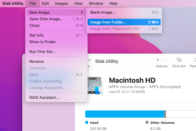 حدد خيار قائمة Image From Folder على نظام macOS.