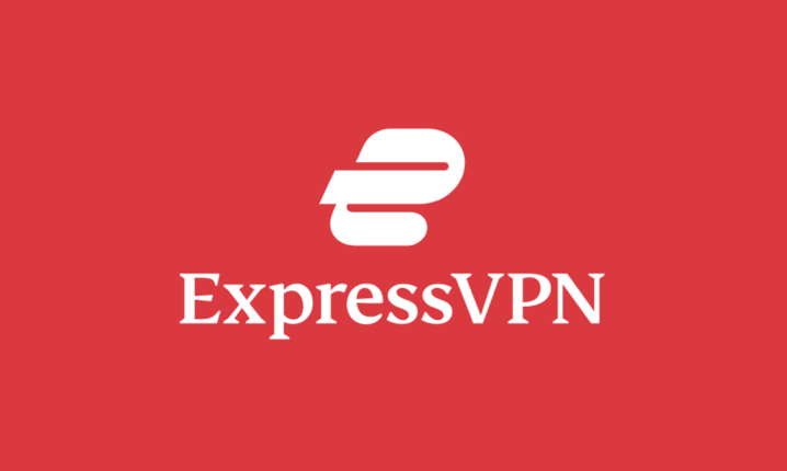 The ExpressVPN logo on a red background.