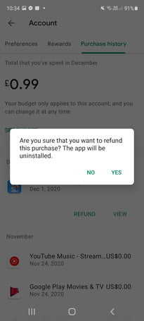 The refund exclusion in the Google Play Store.