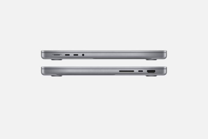 Side views of the Apple MacBook Pro 14 showing the ports.