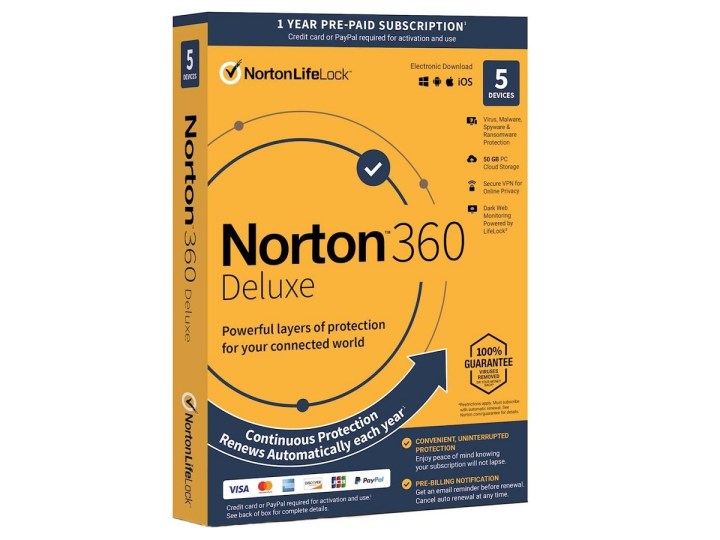 The box of the Norton 360 Deluxe antivirus software with LifeLock.