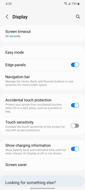 These are the Display settings for the Galaxy S21