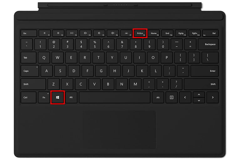 İki tuşun vurgulandığı Surface Pro 7 tipi kapak.