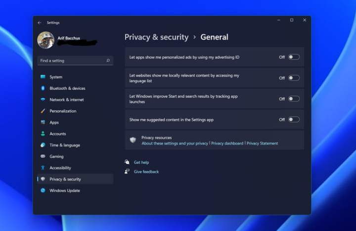 Privacy Settings in Windows 11.